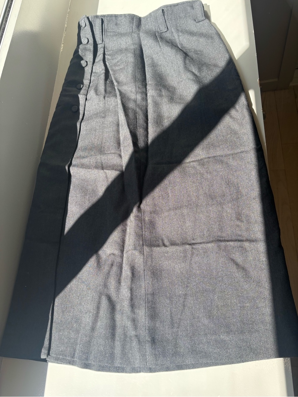 Gray High-Waist Button-Detail Midi Skirt